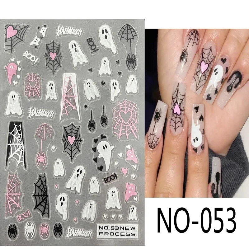 Stickers Ongles Halloween Mignons - Fantôme, Citrouille, Chat Noir