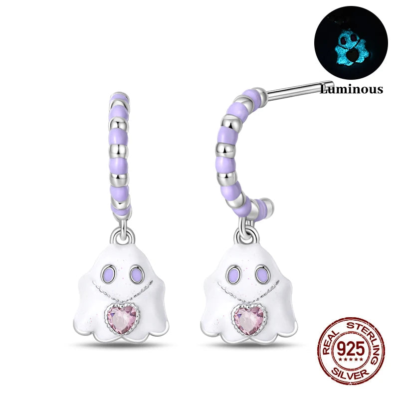 Boucles d'oreilles Halloween en argent sterling 925 – Citrouille, chauve-souris et fantôme