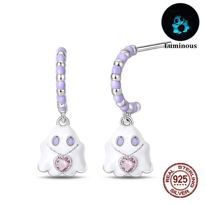 Boucles d'oreilles Halloween en argent sterling 925 – Citrouille, chauve-souris et fantôme