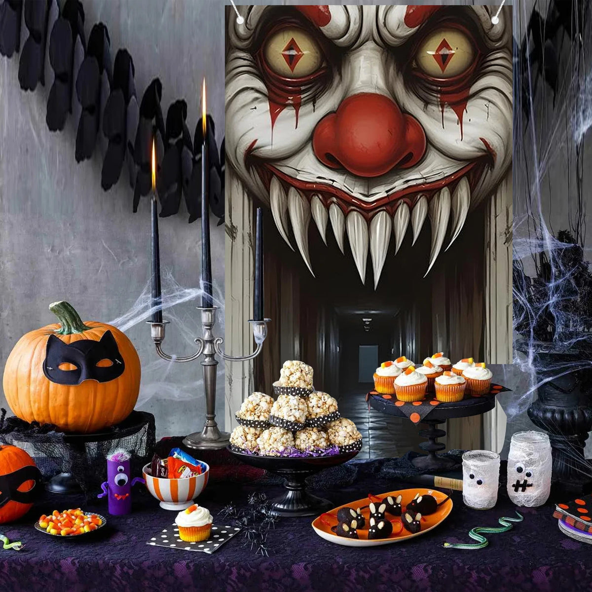 Housse de Porte Halloween Sorcière et Zombie - Décoration Maison Hantée