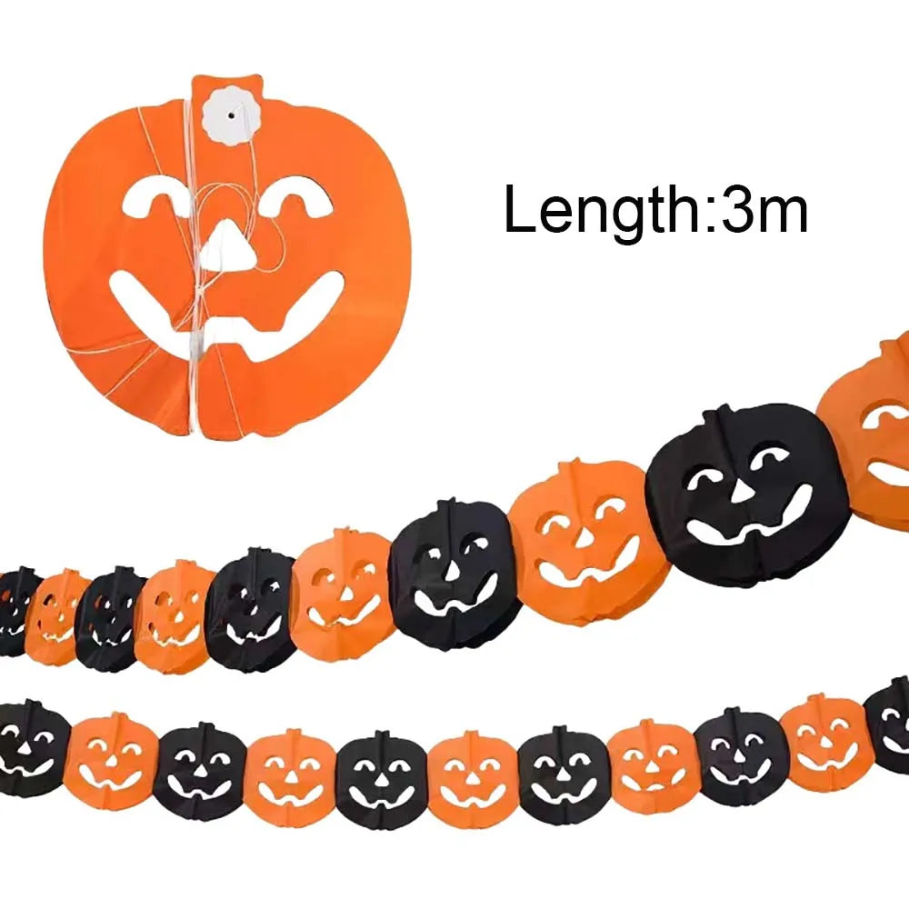 Guirlande en Papier Halloween 3m - Citrouille, Crâne, Chauve-souris