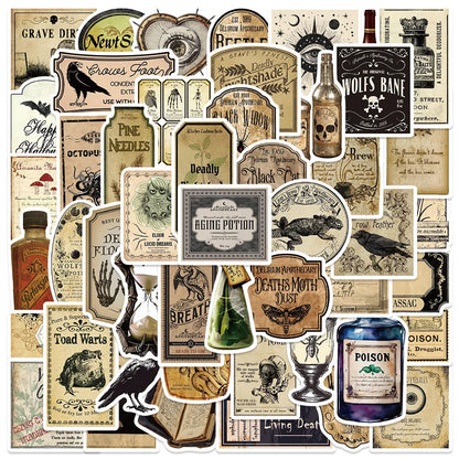 Stickers Halloween Vintage Fioles de Potion - Style Gothique Rétro