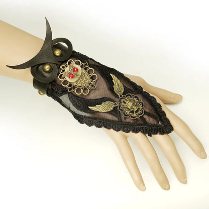 Bracelet gothique en dentelle – Crâne, squelette et araignée