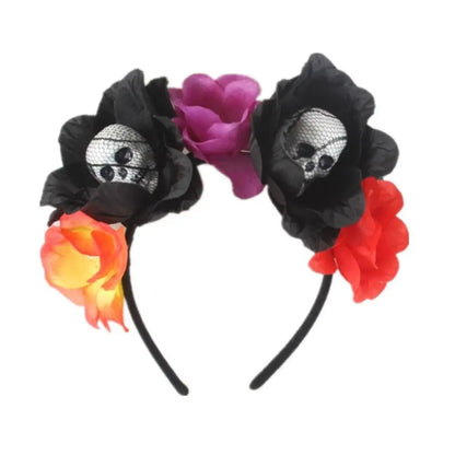 Couronne de Fleurs avec Voile Noir - Halloween Día de los Muertos