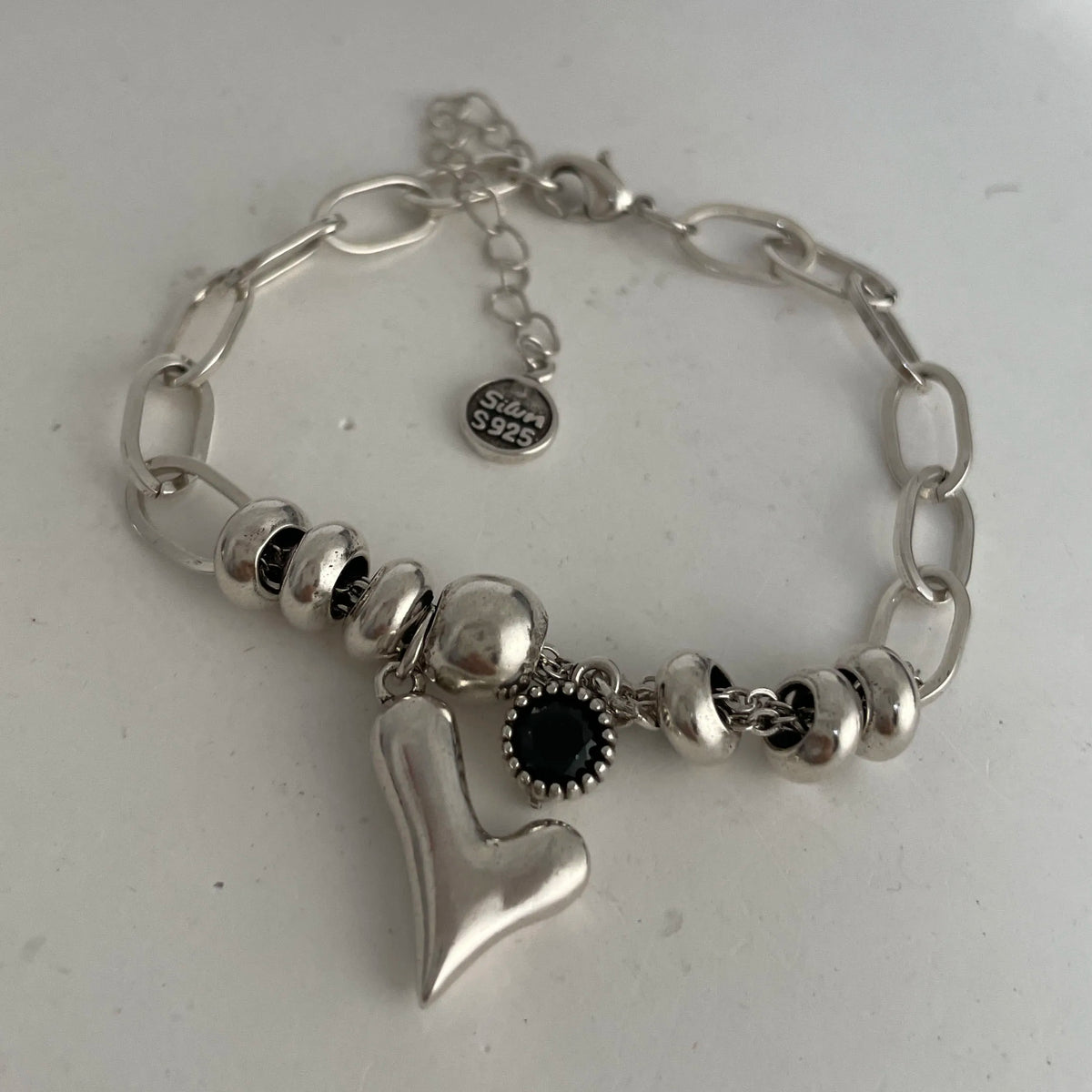 Bracelet femme en argent sterling 925 – Cœur rétro