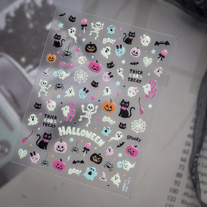 Stickers Ongles Halloween Lumineux - Sorcière, Fantômes, Citrouilles