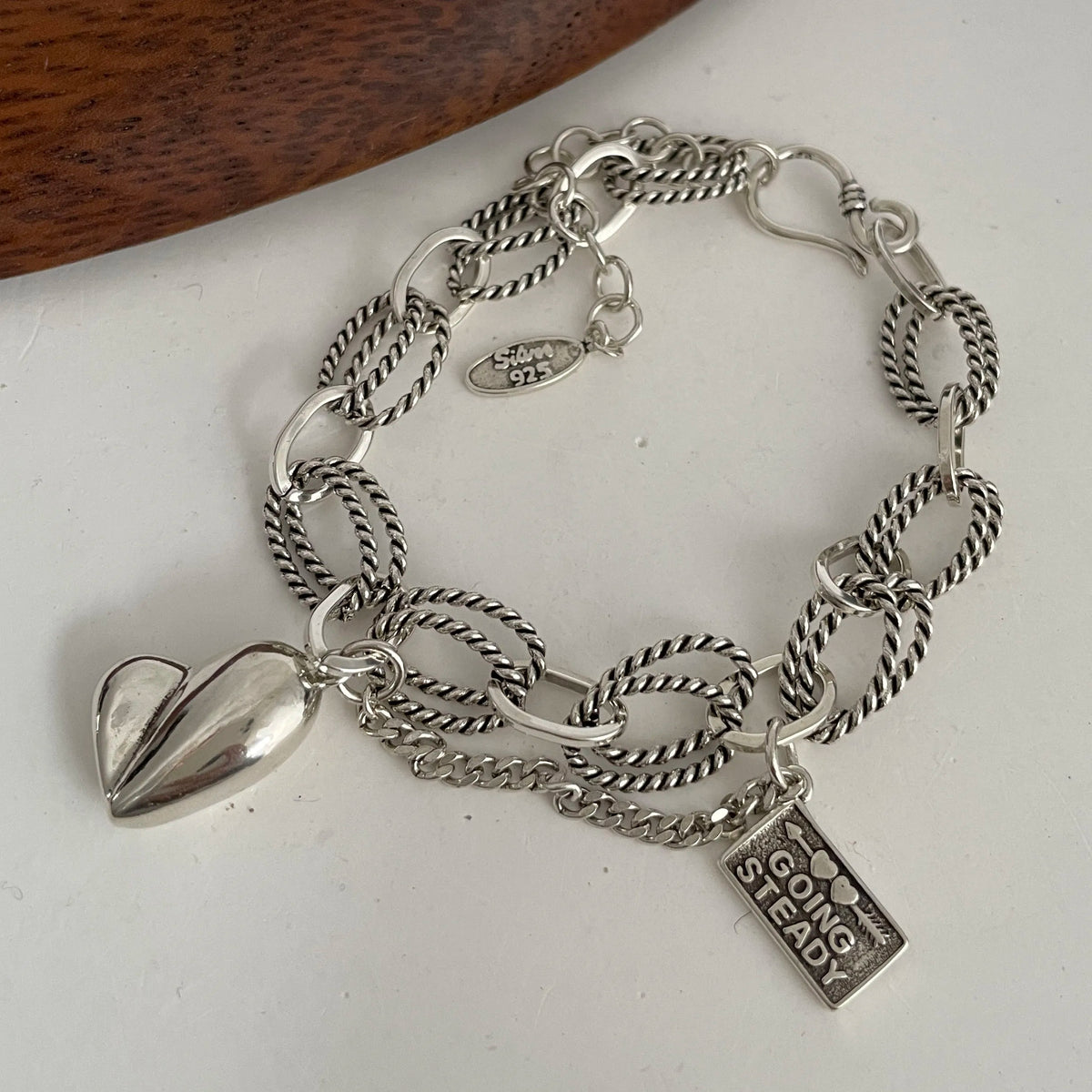 Bracelet femme en argent sterling 925 – Cœur rétro