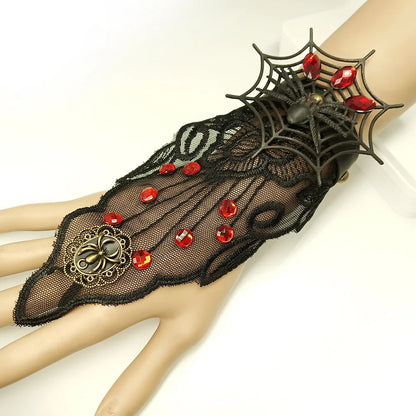 Bracelet gothique en dentelle – Crâne, squelette et araignée