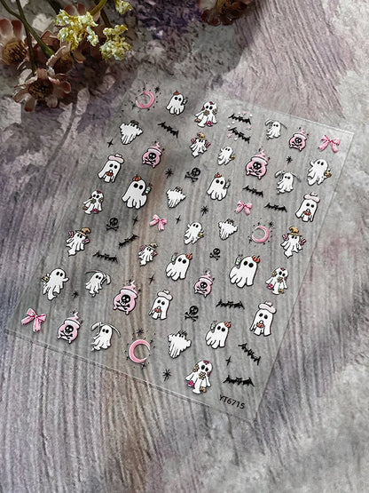 Stickers Ongles Halloween 5D Doré - Chauve-souris, Croix, Fantôme