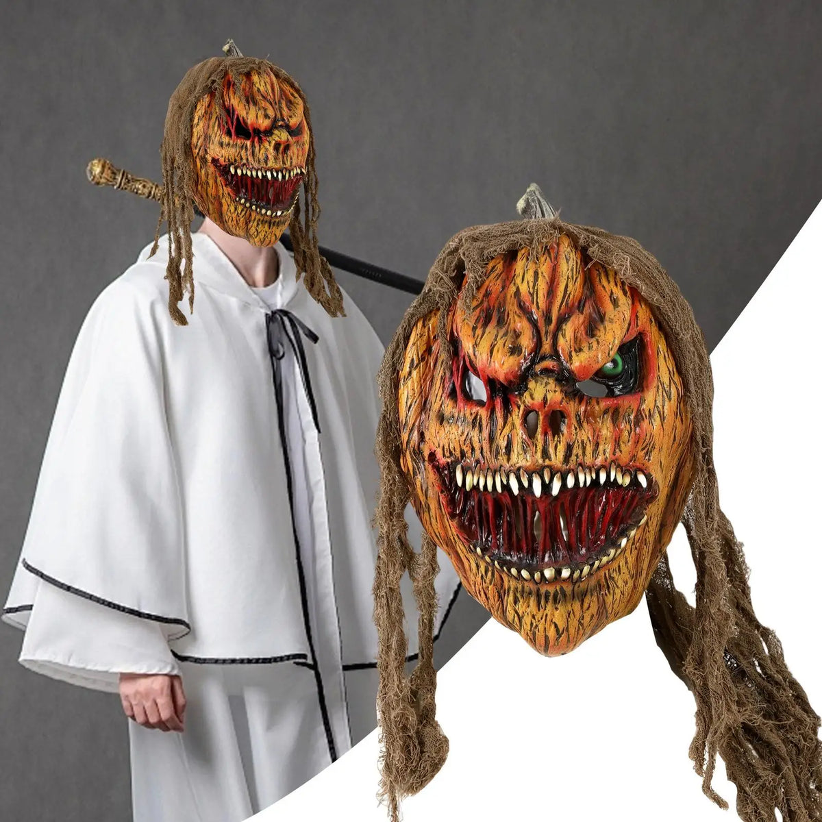 Masque Citrouille Horreur en Latex - Halloween Cosplay