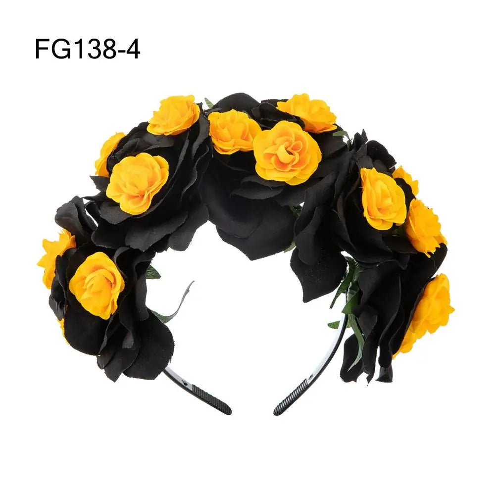 Couronne de Fleurs avec Voile Noir - Halloween Día de los Muertos