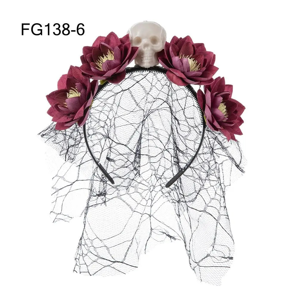 Couronne de Fleurs avec Voile Noir - Halloween Día de los Muertos