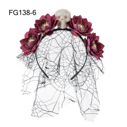 Couronne de Fleurs avec Voile Noir - Halloween Día de los Muertos
