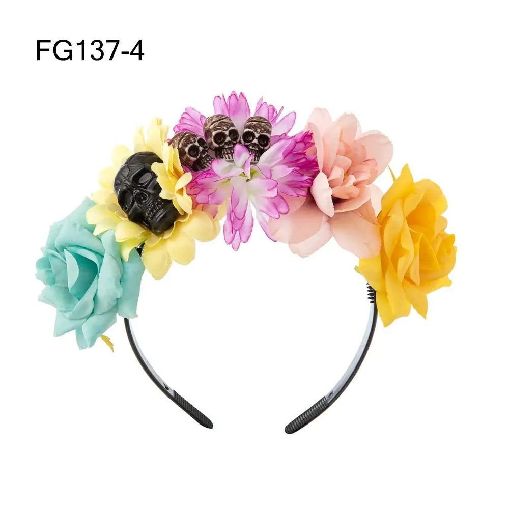 Couronne de Fleurs avec Voile Noir - Halloween Día de los Muertos