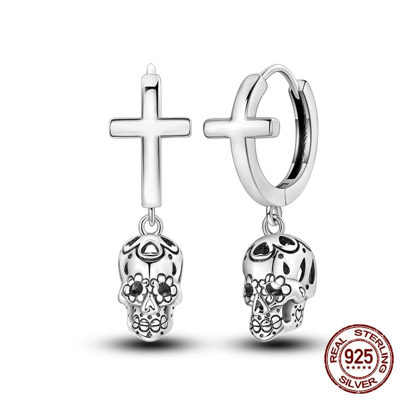 Boucles d'oreilles Halloween en argent sterling 925 – Citrouille, chauve-souris et fantôme