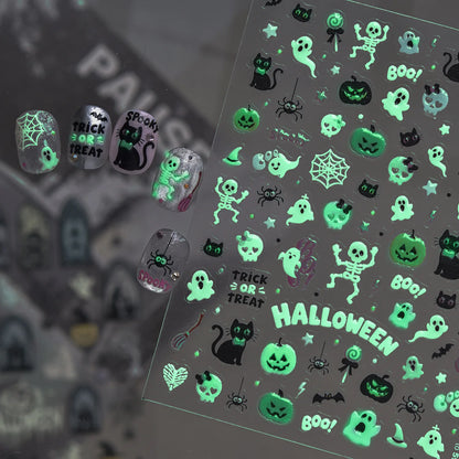Stickers Ongles Halloween Lumineux - Sorcière, Fantômes, Citrouilles