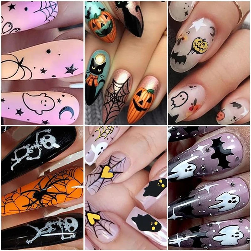 Stickers Ongles Halloween Mignons - Fantôme, Citrouille, Chat Noir