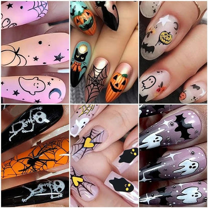 Stickers Ongles Halloween Mignons - Fantôme, Citrouille, Chat Noir