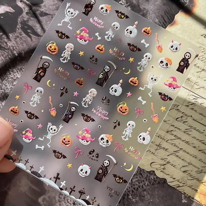 Stickers Ongles Sorcière Halloween 5D Irisé - Fantôme, Citrouille