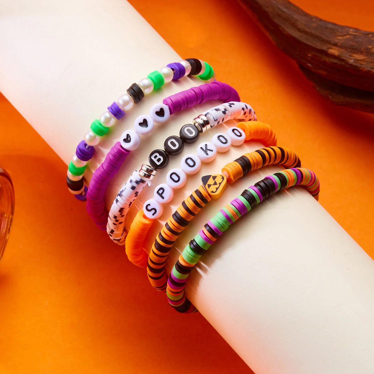 Bracelet gothique Halloween – Crâne, chauve-souris et citrouille
