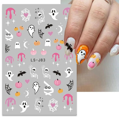 Stickers Ongles Halloween Mignons - Fantôme, Citrouille, Chat Noir