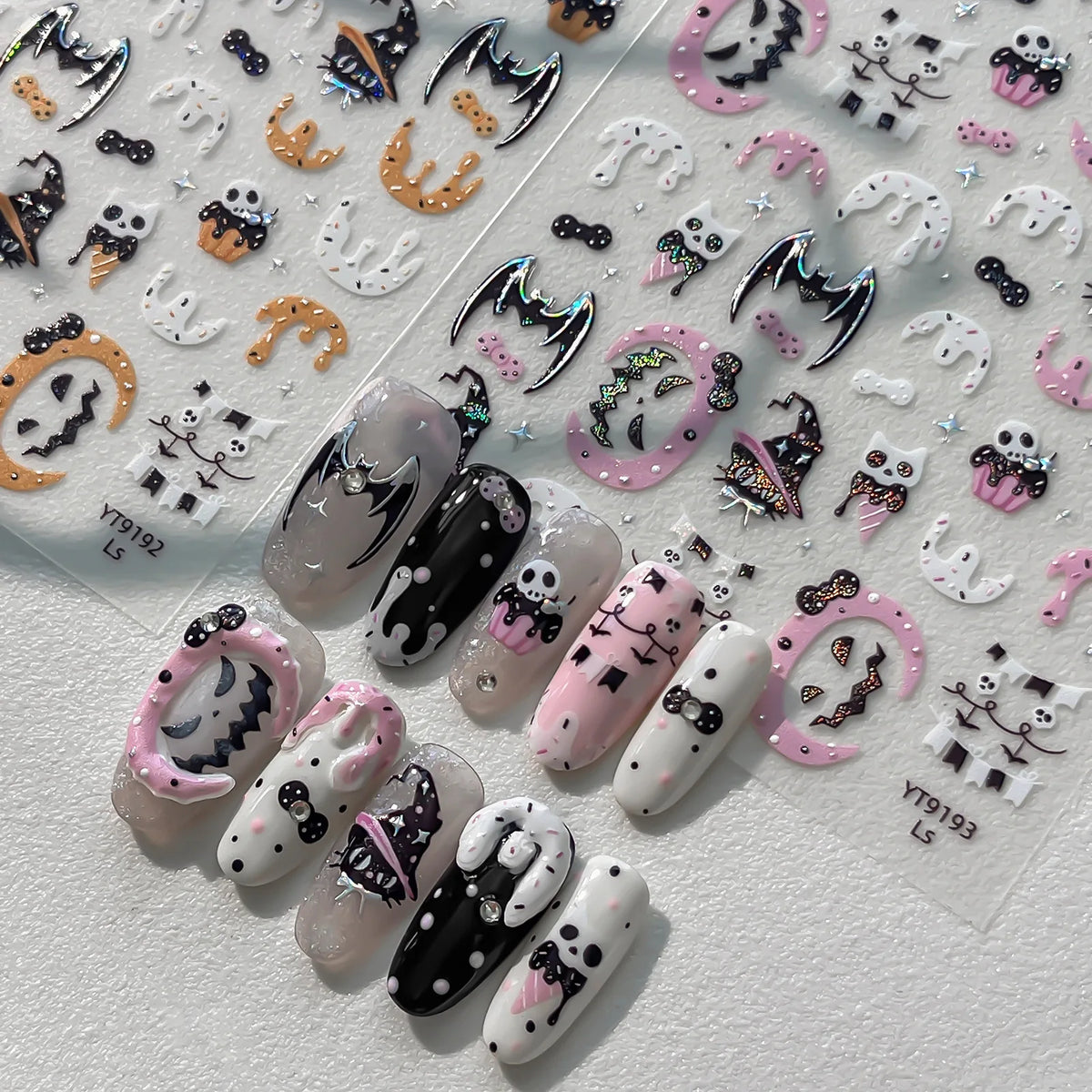 Stickers Ongles Halloween Cartoon - Glace, Chauve-souris, Citrouille