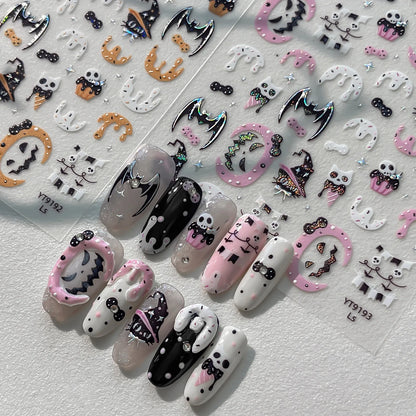 Stickers Ongles Halloween Cartoon - Glace, Chauve-souris, Citrouille