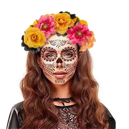 Couronne de Fleurs avec Voile Noir - Halloween Día de los Muertos