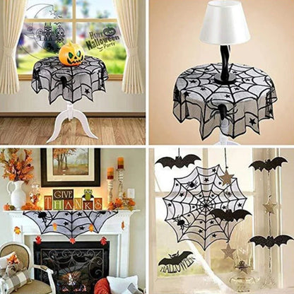 Nappe Dentelle Noire Toile d'Araignée et Squelette - Halloween
