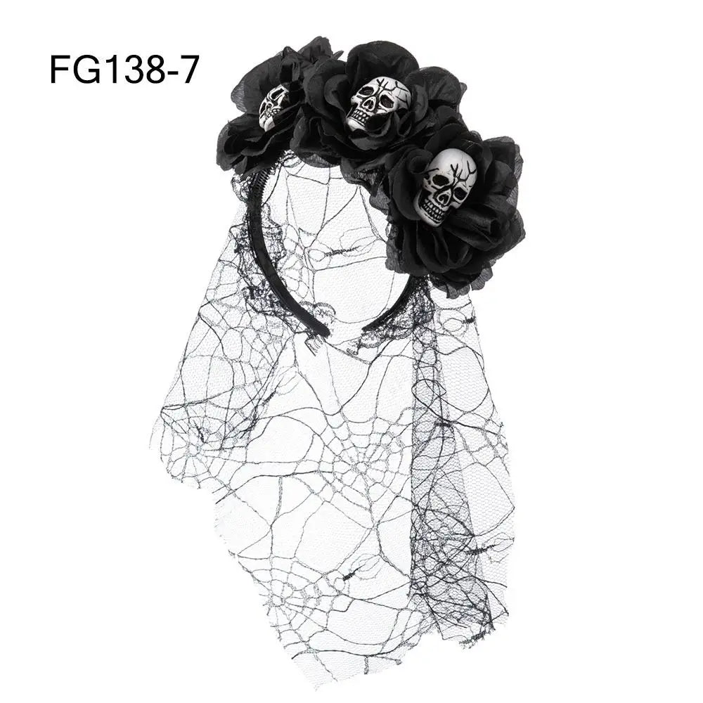 Couronne de Fleurs avec Voile Noir - Halloween Día de los Muertos