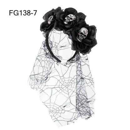 Couronne de Fleurs avec Voile Noir - Halloween Día de los Muertos