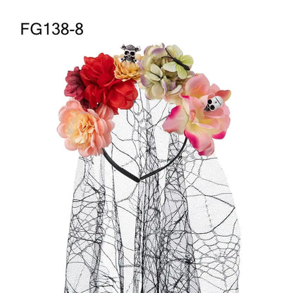 Couronne de Fleurs avec Voile Noir - Halloween Día de los Muertos