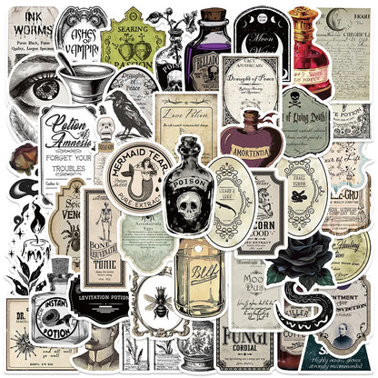 Stickers Halloween Vintage Fioles de Potion - Style Gothique Rétro