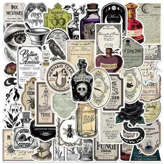 Stickers Halloween Vintage Fioles de Potion - Style Gothique Rétro