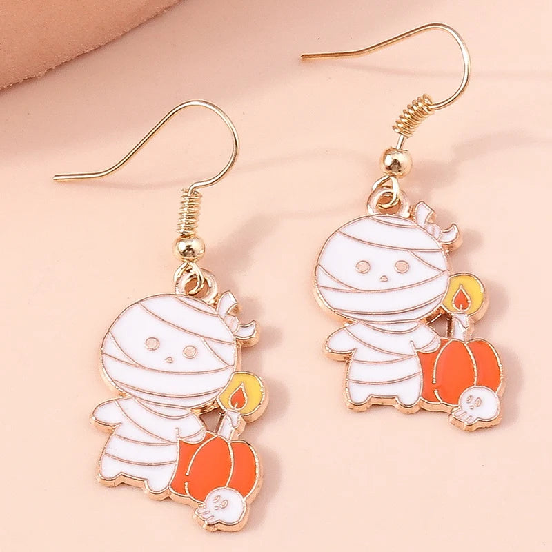 Boucles d'oreilles Halloween – Momie, œil, fantôme et citrouille