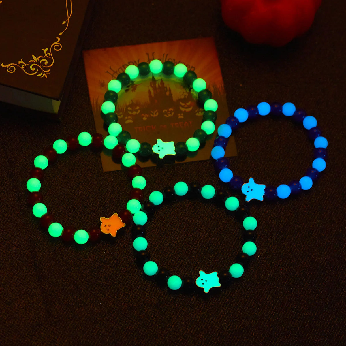 Bracelet lumineux Halloween – Citrouille et fantôme