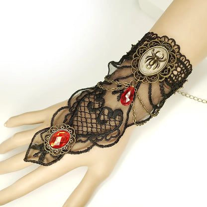 Bracelet gothique en dentelle – Crâne, squelette et araignée
