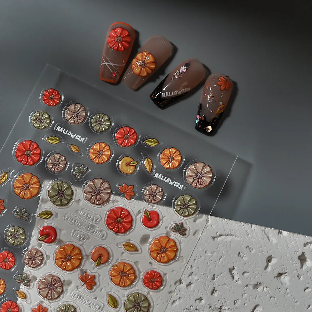 Stickers Ongles Citrouille Halloween Effet Gélifié