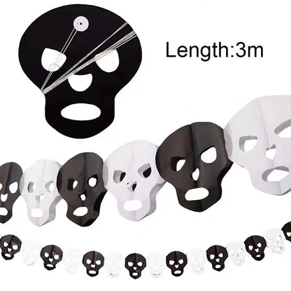 Guirlande en Papier Halloween 3m - Citrouille, Crâne, Chauve-souris