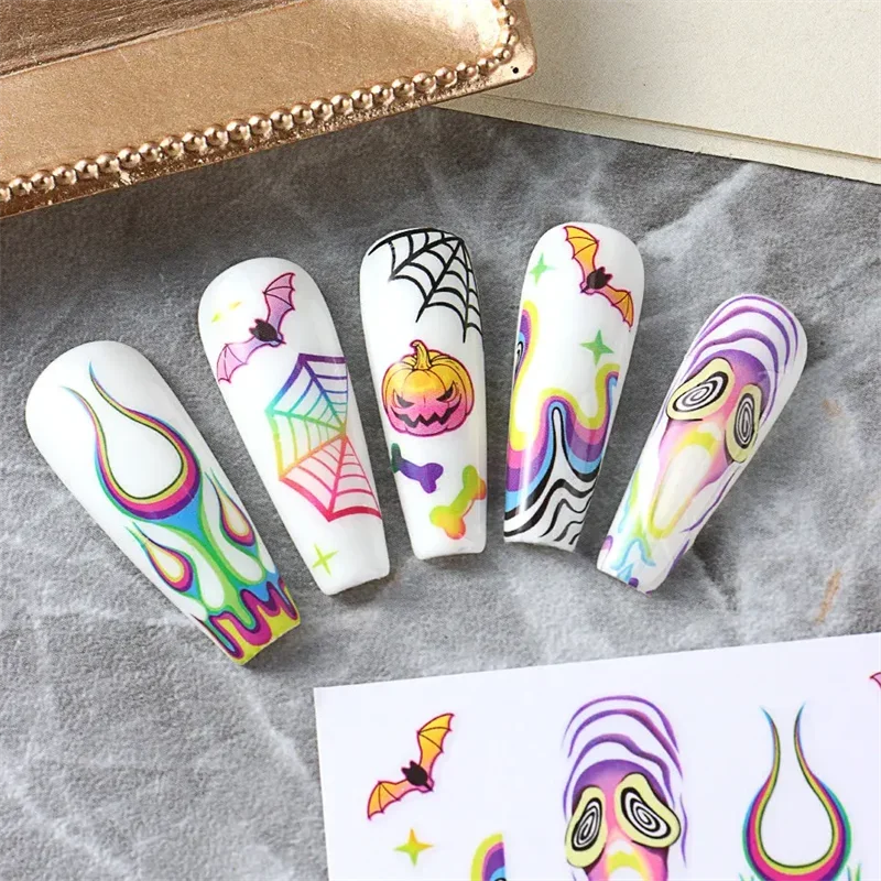 Stickers Ongles Halloween Mignons - Fantôme, Citrouille, Chat Noir