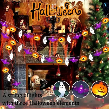 Guirlande Lumineuse LED Halloween - Citrouilles, Chauves-souris, Fantômes