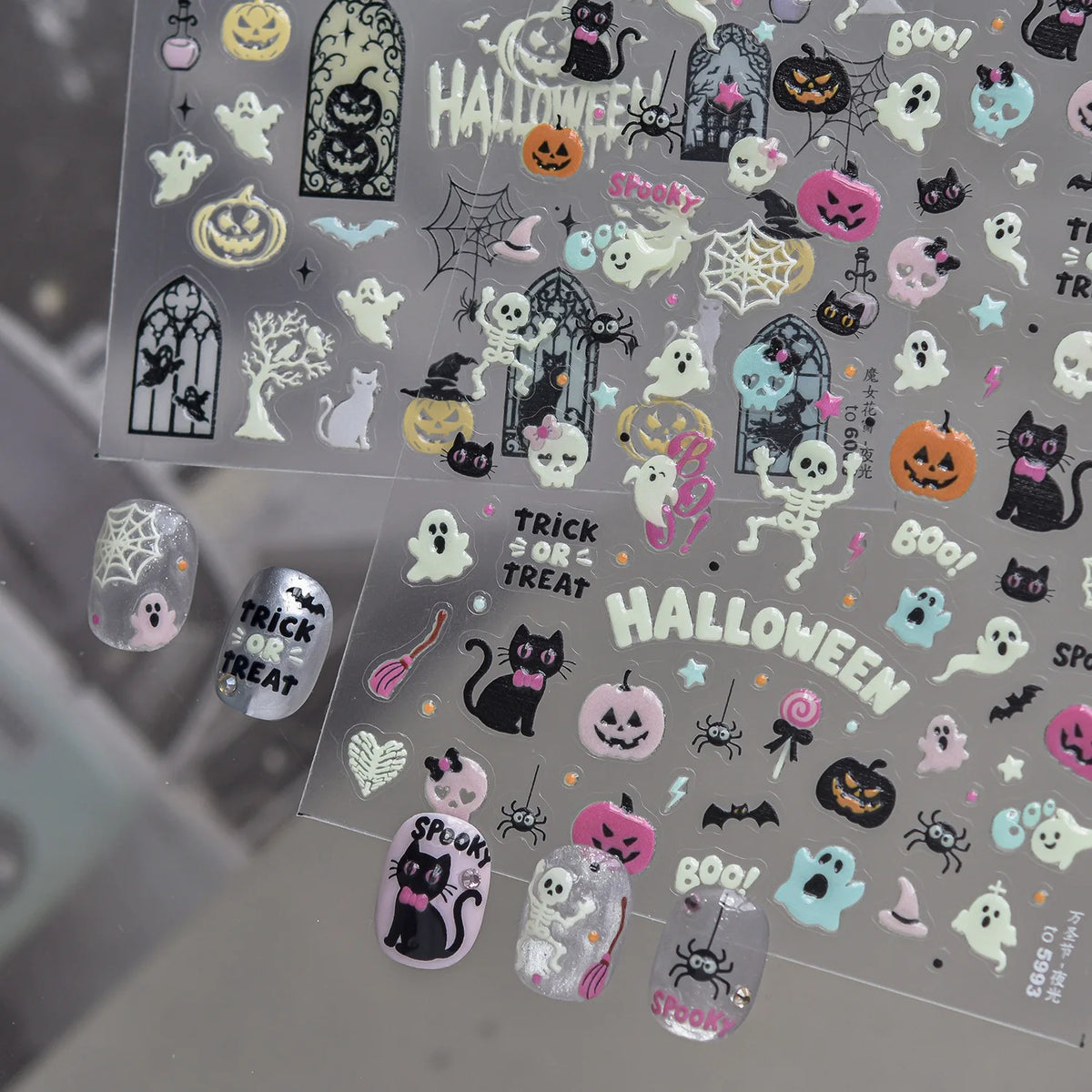 Stickers Ongles Halloween Lumineux - Sorcière, Fantômes, Citrouilles