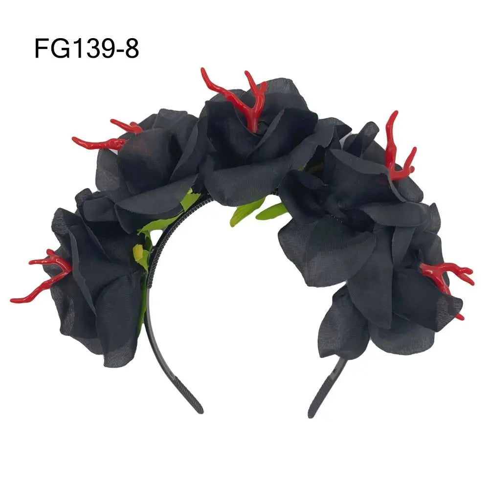 Couronne de Fleurs avec Voile Noir - Halloween Día de los Muertos