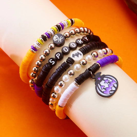 Bracelet gothique Halloween – Crâne, chauve-souris et citrouille