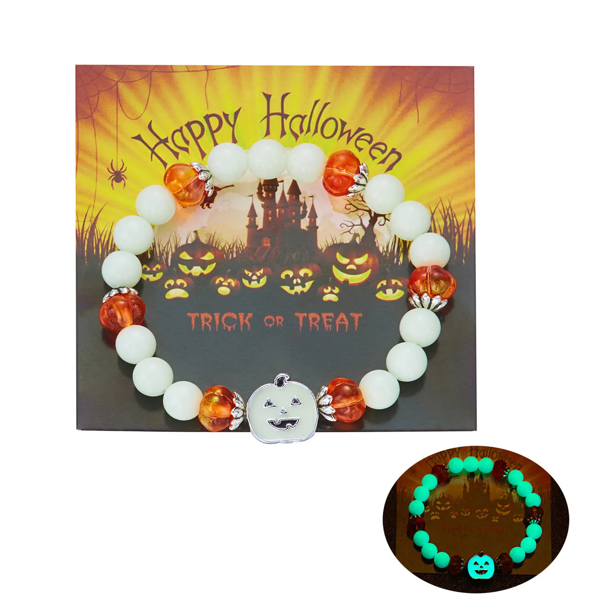 Bracelet lumineux Halloween – Citrouille et fantôme