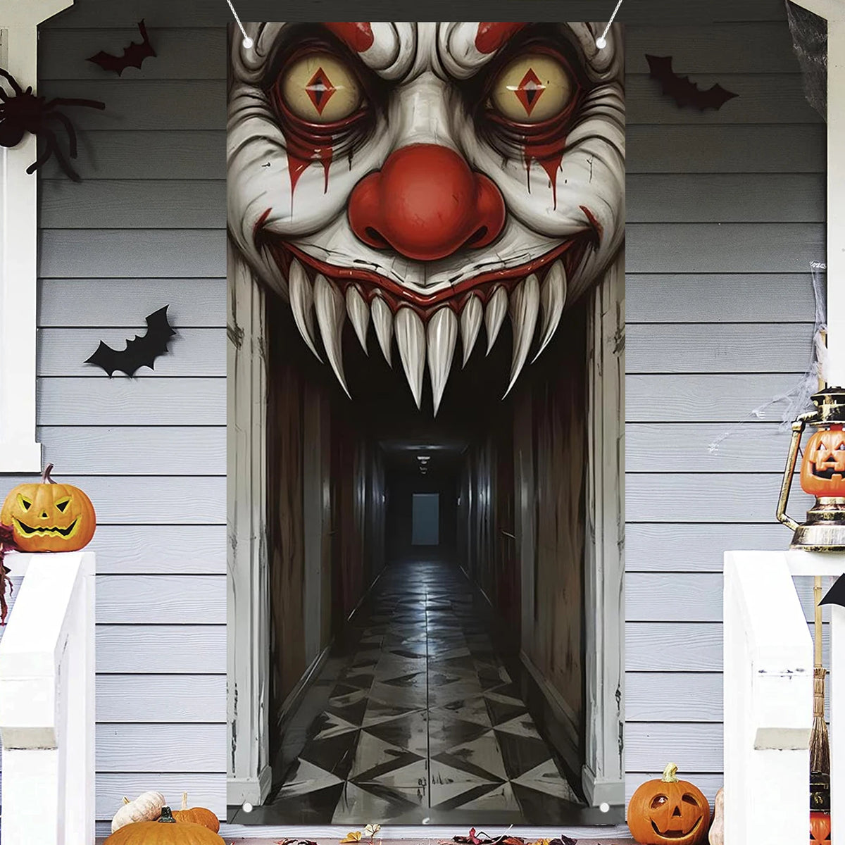 Housse de Porte Halloween Sorcière et Zombie - Décoration Maison Hantée