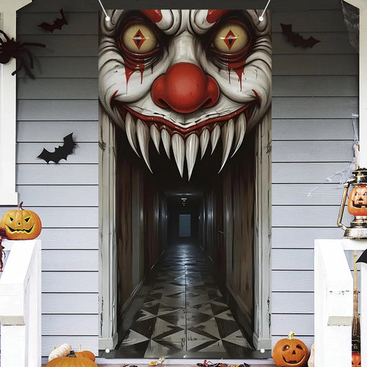 Housse de Porte Halloween Sorcière et Zombie - Décoration Maison Hantée