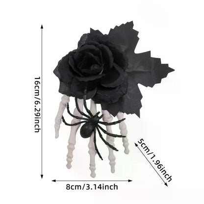 Pince à Cheveux Main Squelette et Rose Noire - Gothique