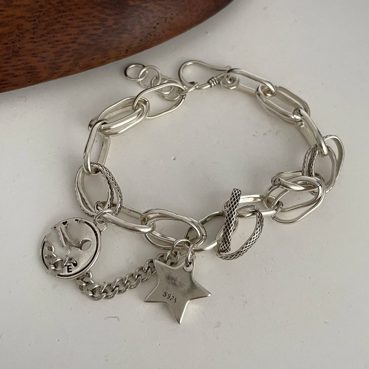 Bracelet femme en argent sterling 925 – Cœur rétro