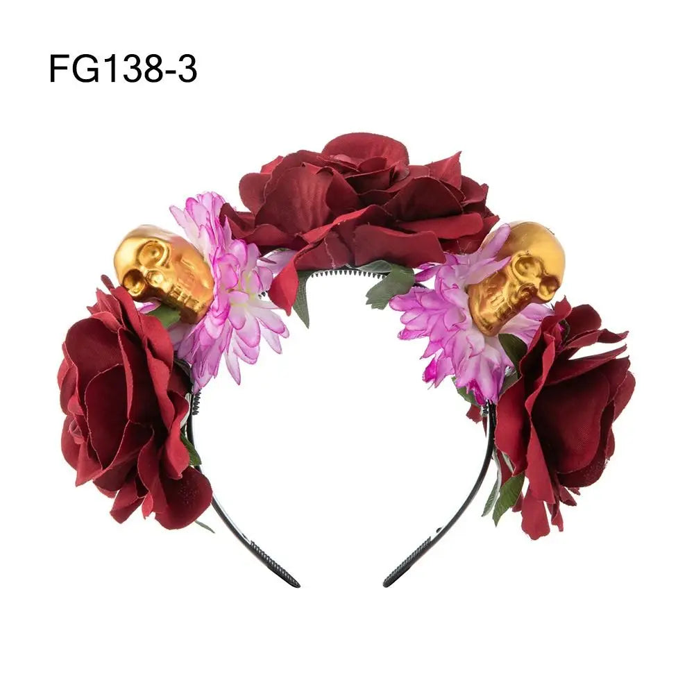 Couronne de Fleurs avec Voile Noir - Halloween Día de los Muertos
